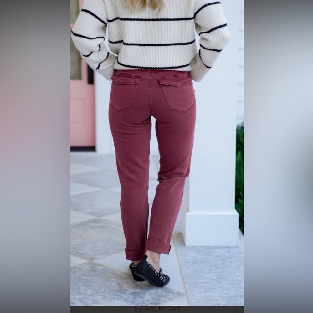 Judy Blue Burgundy High Rise Cuffed Jeans size 7/28 - Picture 13 of 13